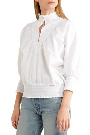 MAJE Ruffled cotton-poplin blouse