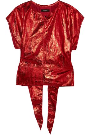 ISABEL MARANT WOMAN OPEN-BACK METALLIC LEATHER TOP RED,GB 2526016082314831