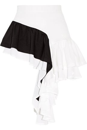 Y-3 + adidas Originals Android asymmetric ruffled stretch-cady and crepe de chine shorts