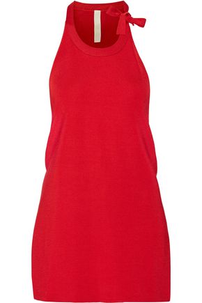 DION LEE DION LEE WOMAN BOW-DETAILED DRAPED STRETCH-KNIT TOP RED,3074457345617296947