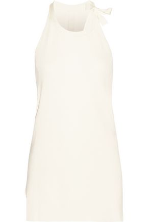 DION LEE DION LEE WOMAN BOW-DETAILED DRAPED STRETCH-KNIT TOP OFF-WHITE,3074457345617297655