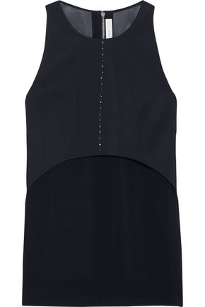 DION LEE Swarovski crystal-embellished scuba and silk-chiffon top