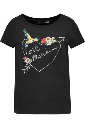 LOVE MOSCHINO Embroidered stretch-cotton T-shirt