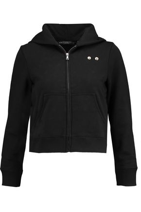 MARC BY MARC JACOBS WOMAN EMBELLISHED COTTON-JERSEY HOODED SWEATSHIRT BLACK,US 4772211931002240