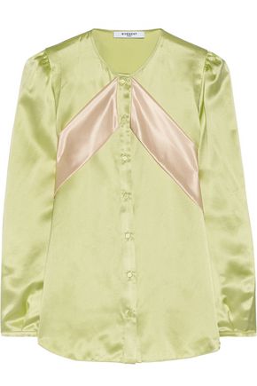 GIVENCHY Silk-satin blouse with contrast bands,GB 4772211931111296