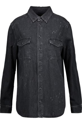 Givenchy Distressed Denim Shirt In Gray