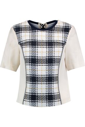 3.1 PHILLIP LIM / フィリップ リム WOMAN PANELED CHECKED WOVEN AND TWILL TOP WHITE,US 4772211931121251