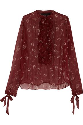 ETRO WOMAN RUFFLE-TRIMMED FLORAL-PRINT SILK-GEORGETTE TOP RED,US 4772211932023791
