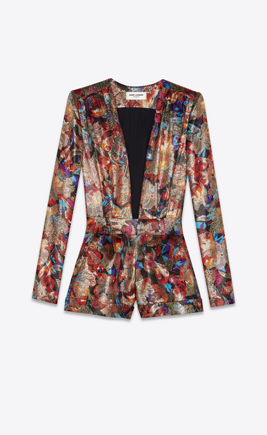 SAINT LAURENT Jumpsuit Woman Playsuit in multicolor floral and gold lamé a_V4