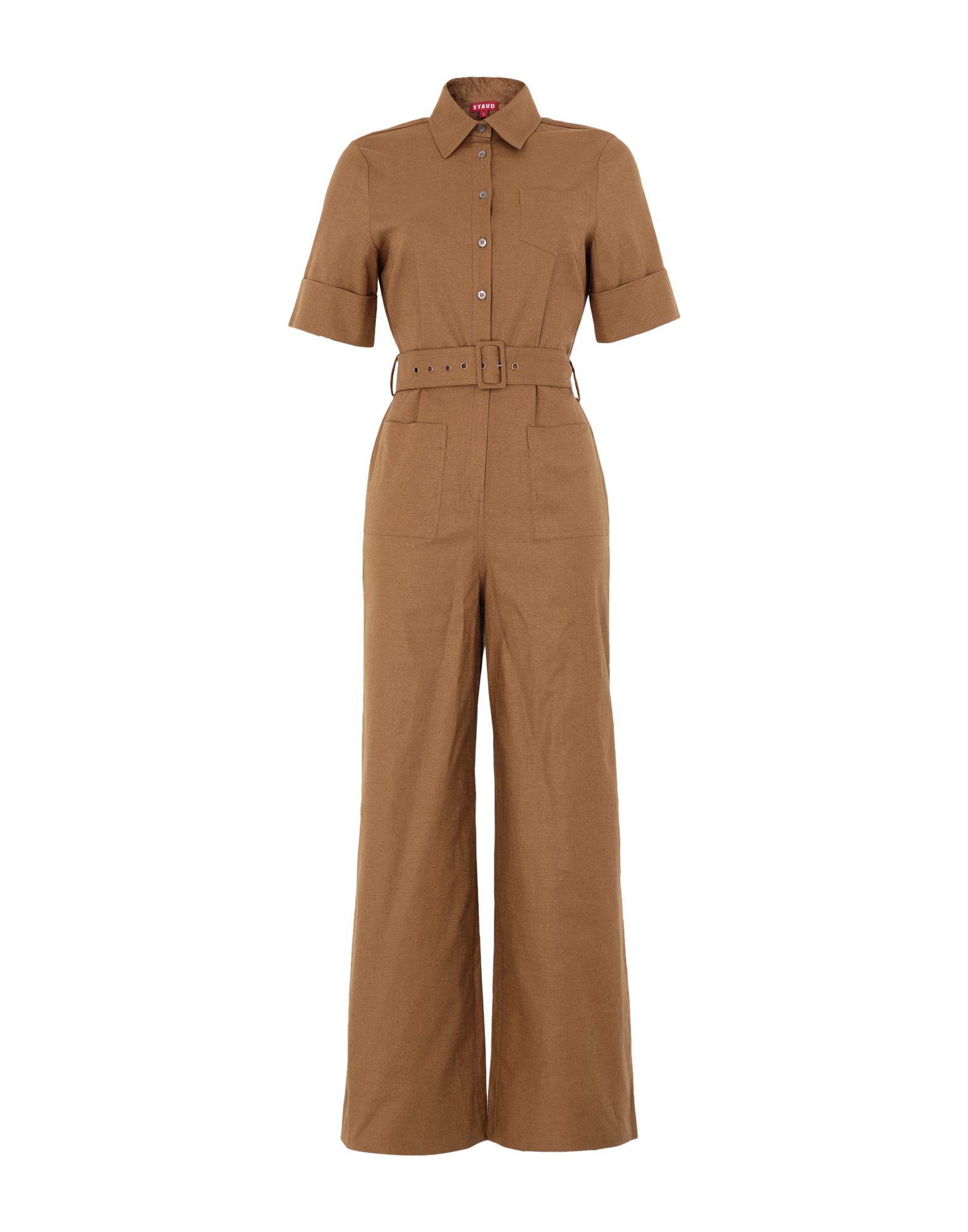 《セール開催中》STAUD レディース ジャンプスーツ ミリタリーグリーン S リネン 55% / コットン 42% / ポリウレタン 3% ZAVEY JUMPSUIT