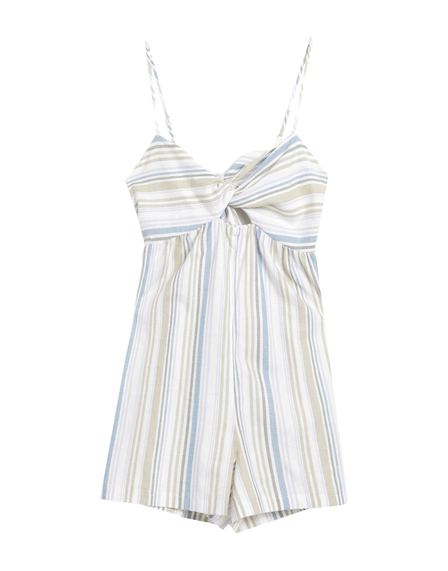 Shop Topshop Linen Pastel Stripe Tie Front Playsuit Woman Jumpsuit Ivory Size 12 Cotton, Viscose, In White