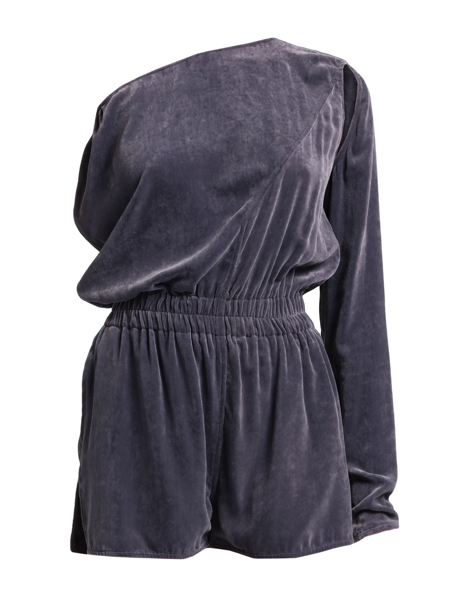 Rick Owens One-sleeve Cutout Velour Playsuit In Purple