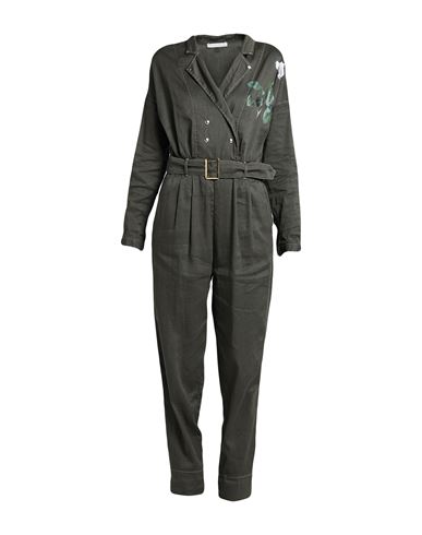 Angelo Marani Woman Jumpsuit Military Green Size 14 Linen, Cotton, Elastane