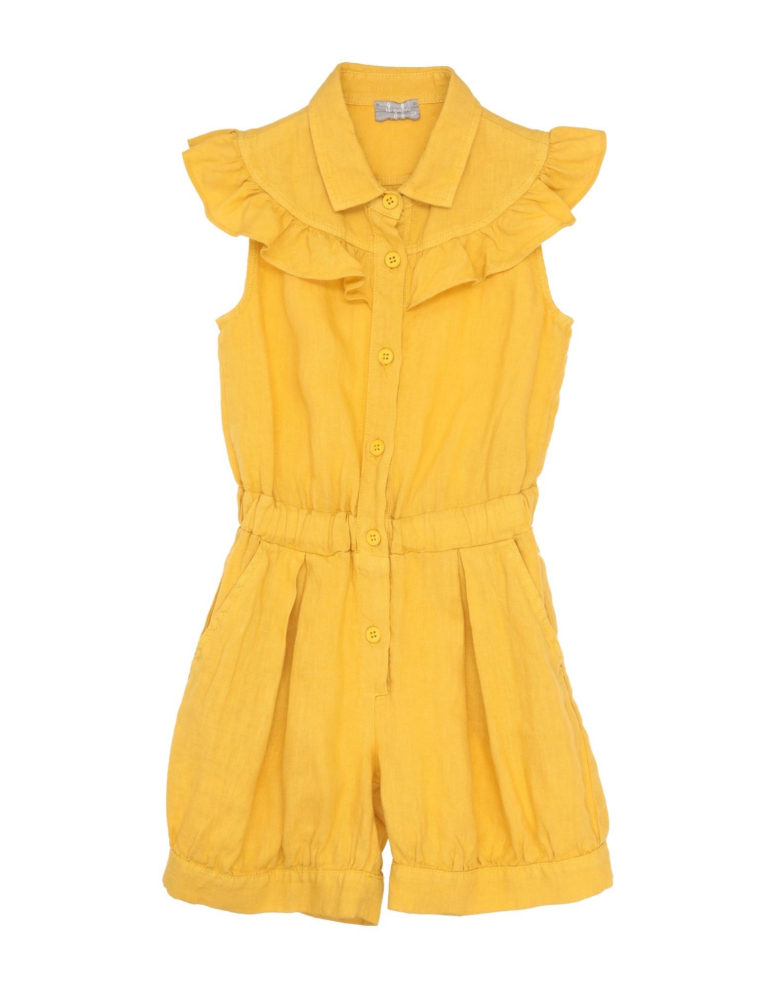 Il Gufo Linen Baby Romper With Rouches In Yellow