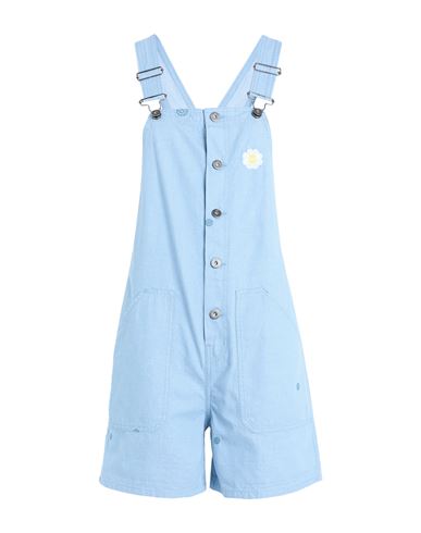 Oversized Floral Short-all Woman Overalls Light Blue Size L Cotton