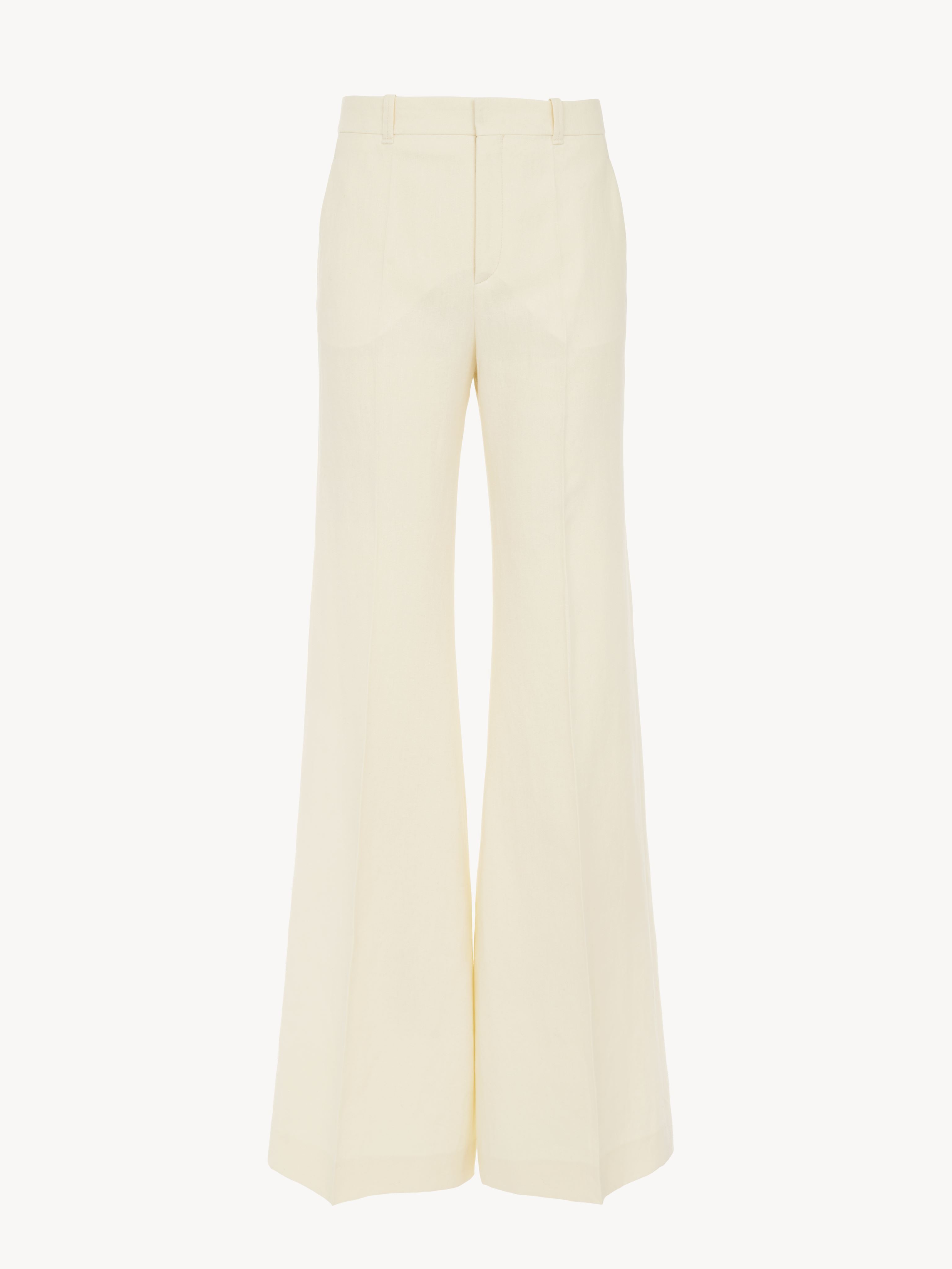 Shop Chloé Pantalon Taille Bassé Évasé Femme Blanc Taille 36 100% Lin In White