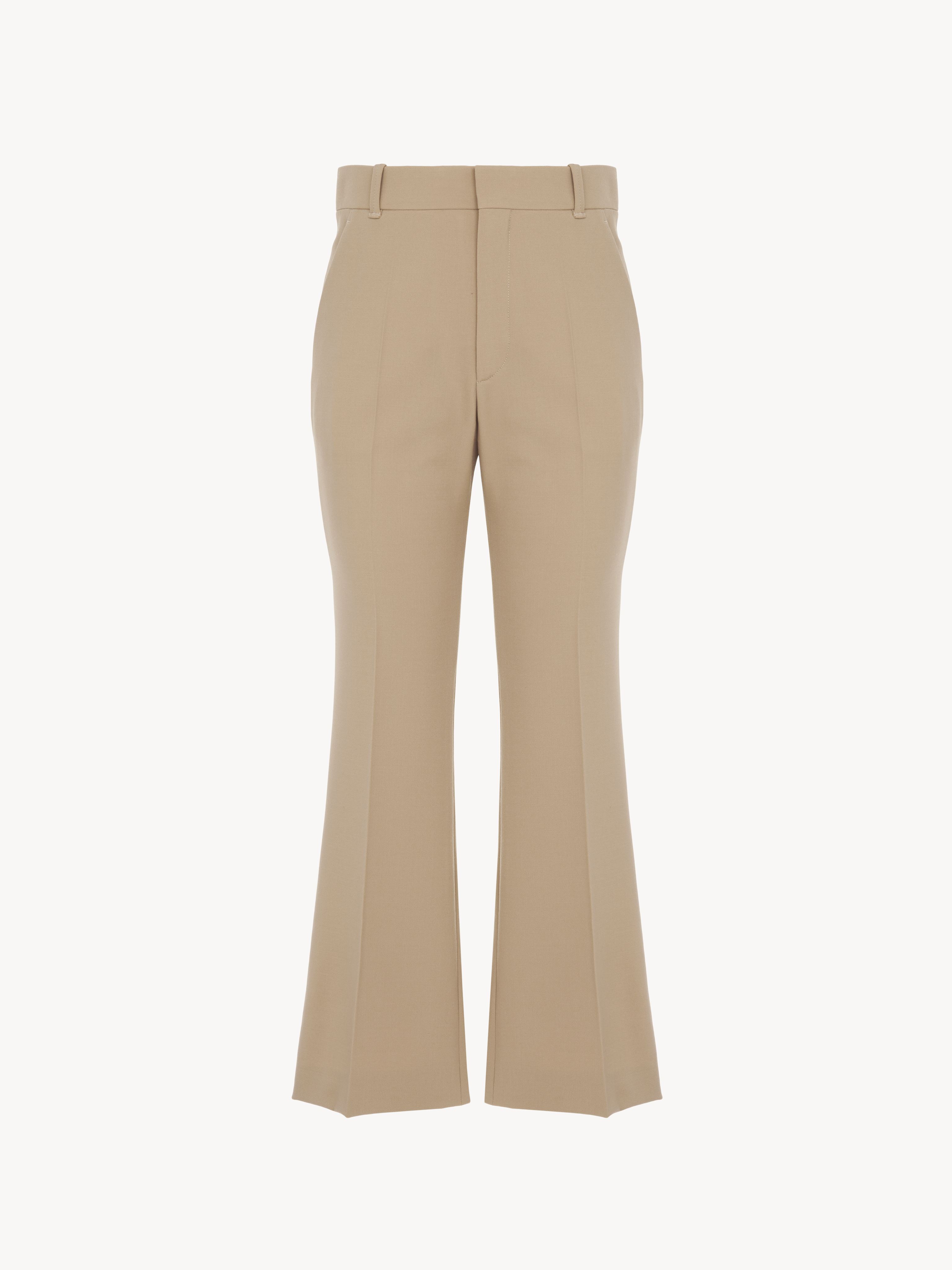 Chloé Cropped Bootcut Trousers Beige Size 8 95% Virgin Wool, 5% Elastane