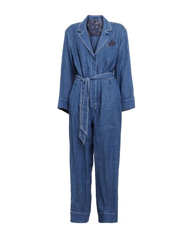 Emporio Armani Woman Jumpsuit Blue Size 8 Linen, Cotton, Elastane