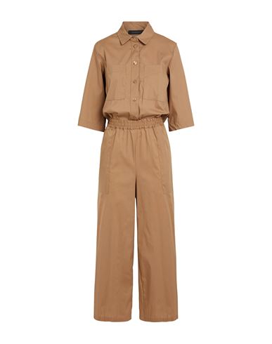 Victoria C. Woman Jumpsuit Light Brown Size 8 Cotton, Polyamide, Elastane