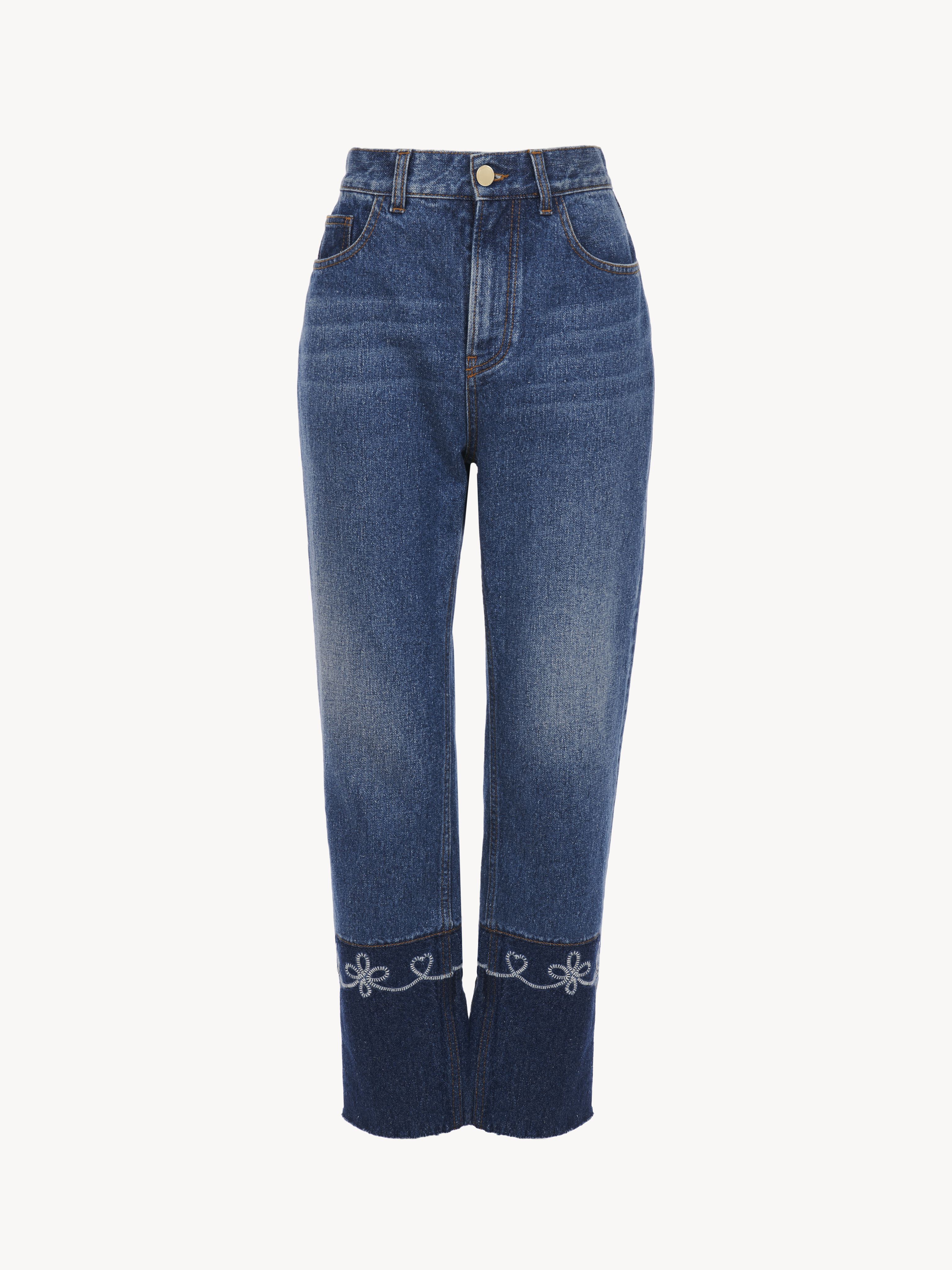 Chloé Masaya Cropped Straight Jeans Blue Size 25 87% Cotton, 13% Hemp, Calf-skin Leather