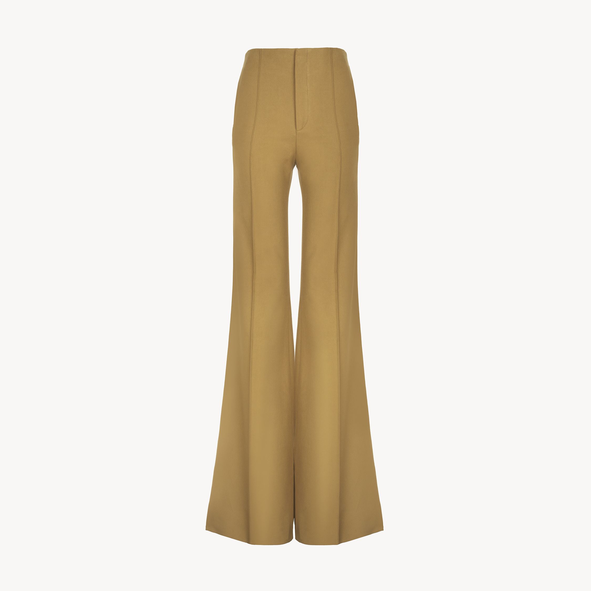 Shop Chloé Flare Pants In Cotton Drill Gold Size 4 100% Cotton