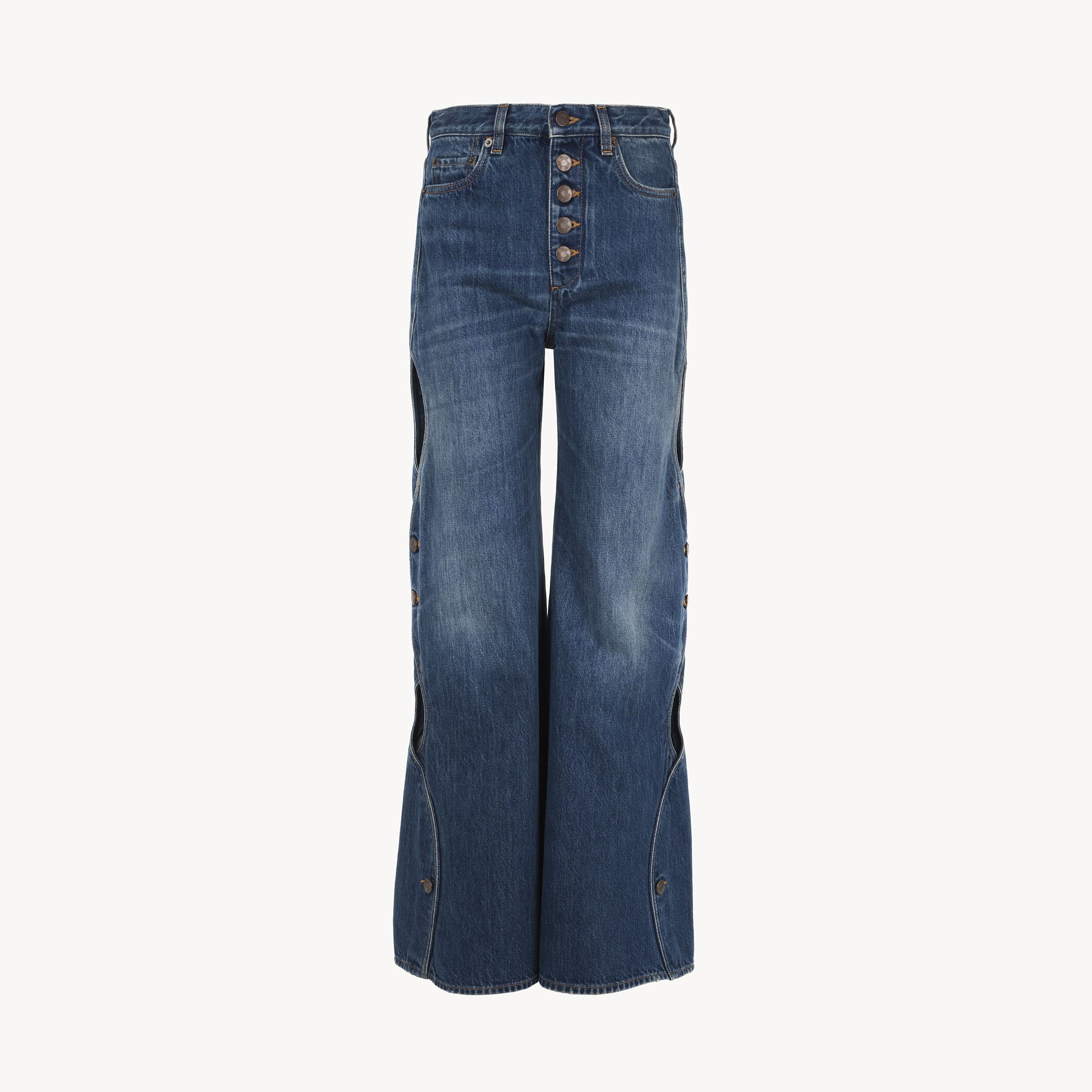 CHLOÉ CROPPED CUT-OUT SCALLOP JEANS IN DENIM BLUE SIZE 28 100% COTTON 