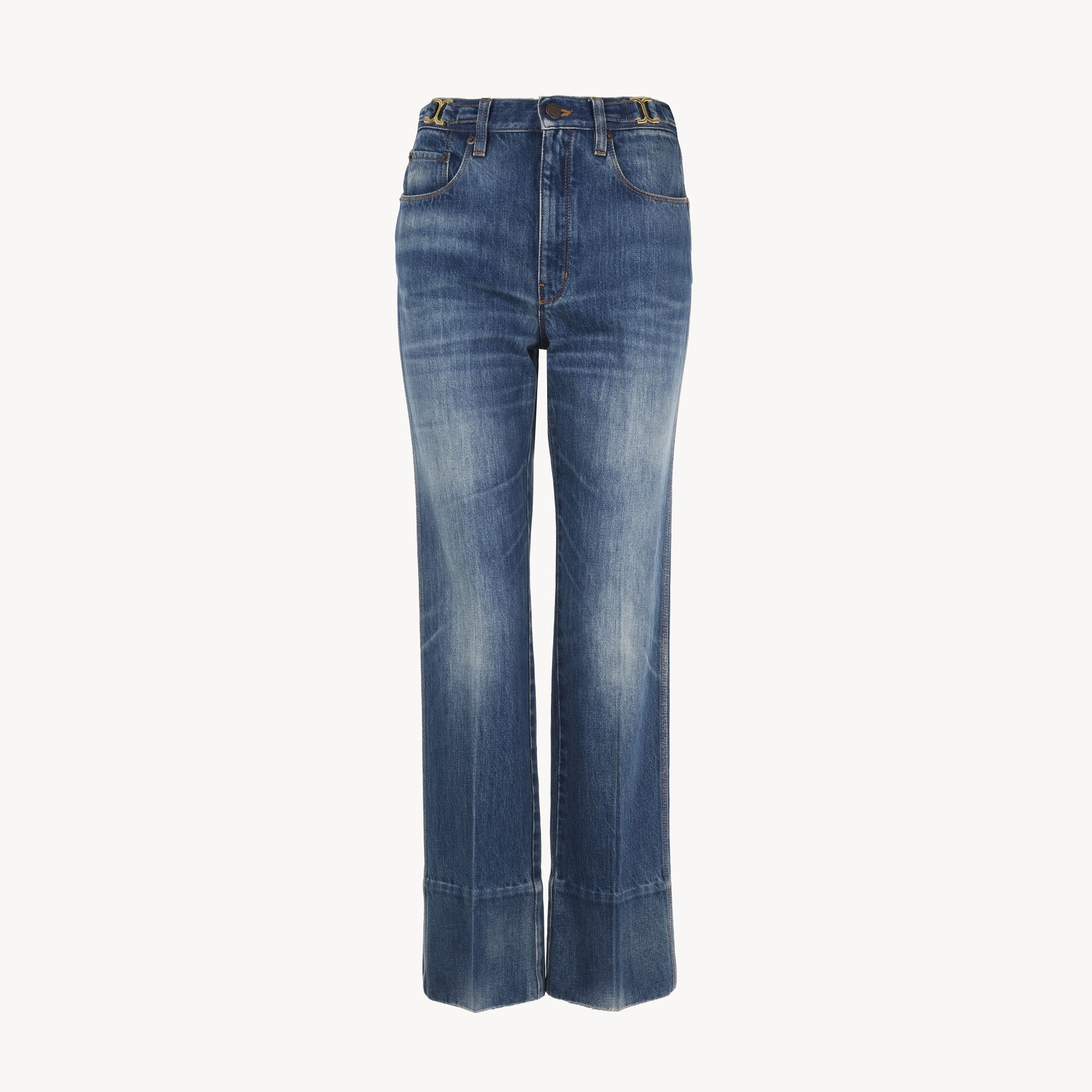 Shop Chloé Straight Cropped Jeans In Denim Red Size 33 100% Cotton