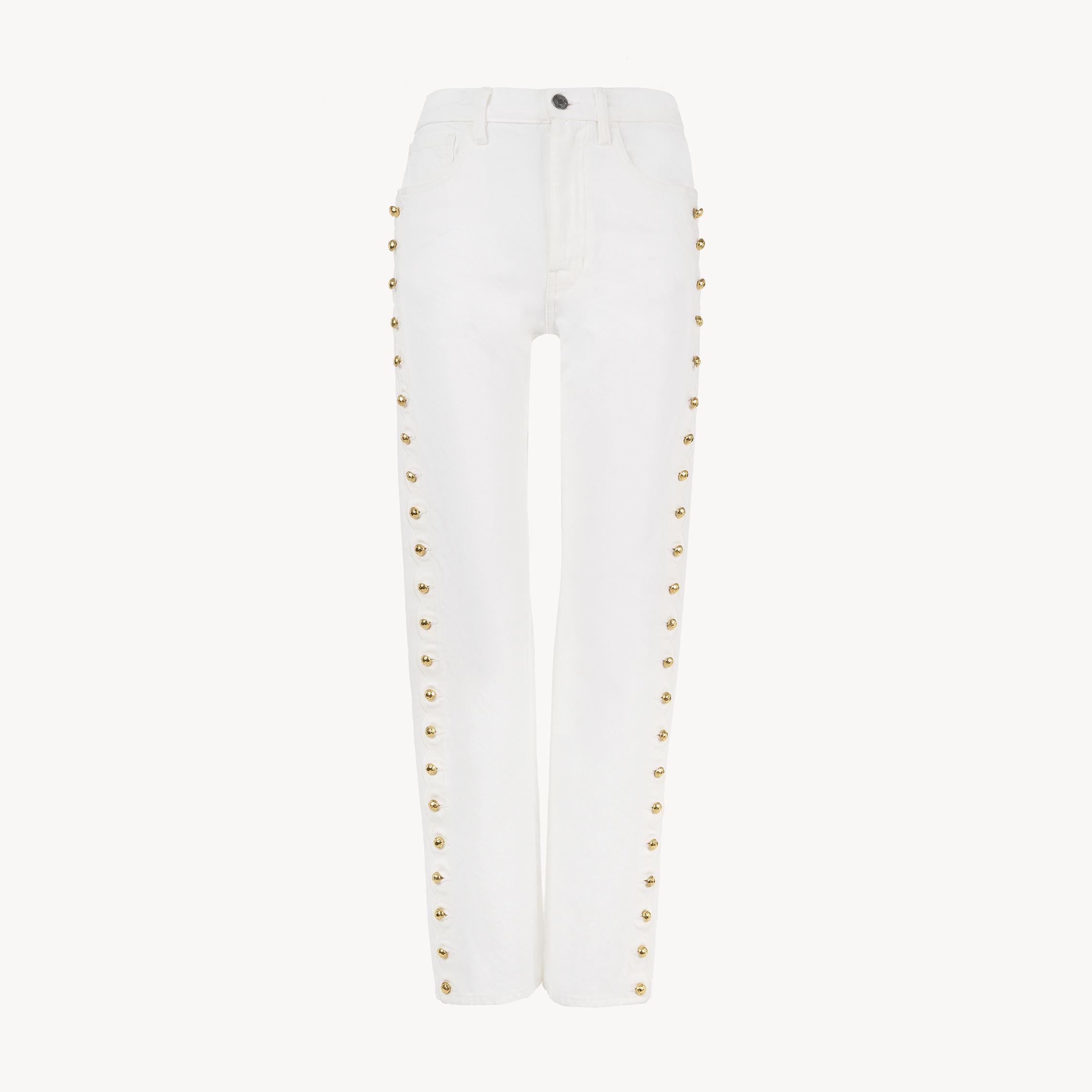 Shop Chloé Jean Court Slim En Denim À Festons Femme Blanc Taille 29 100% Coton In White