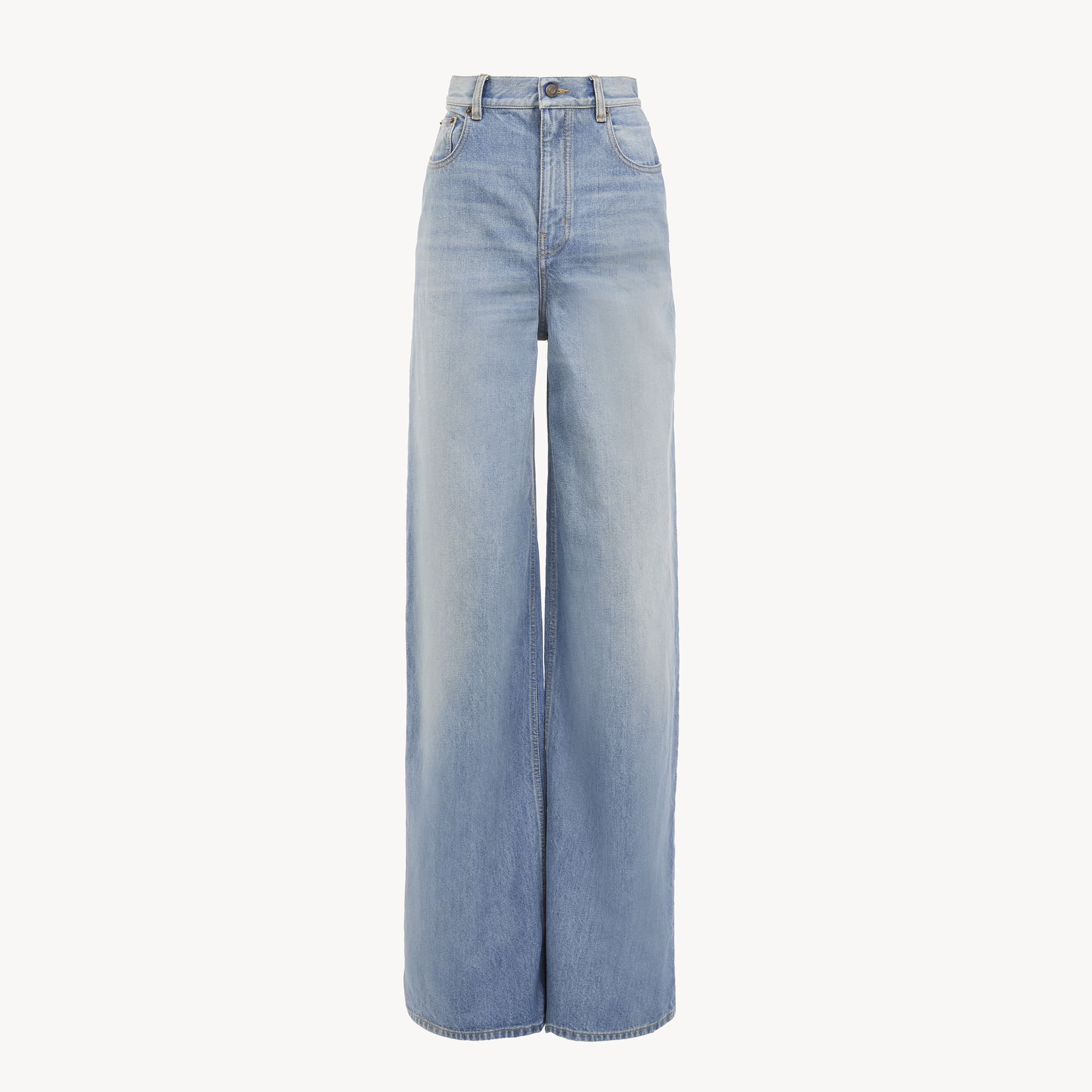 Chloé Paneled Rigid High-rise Wide-leg Jeans In Blue