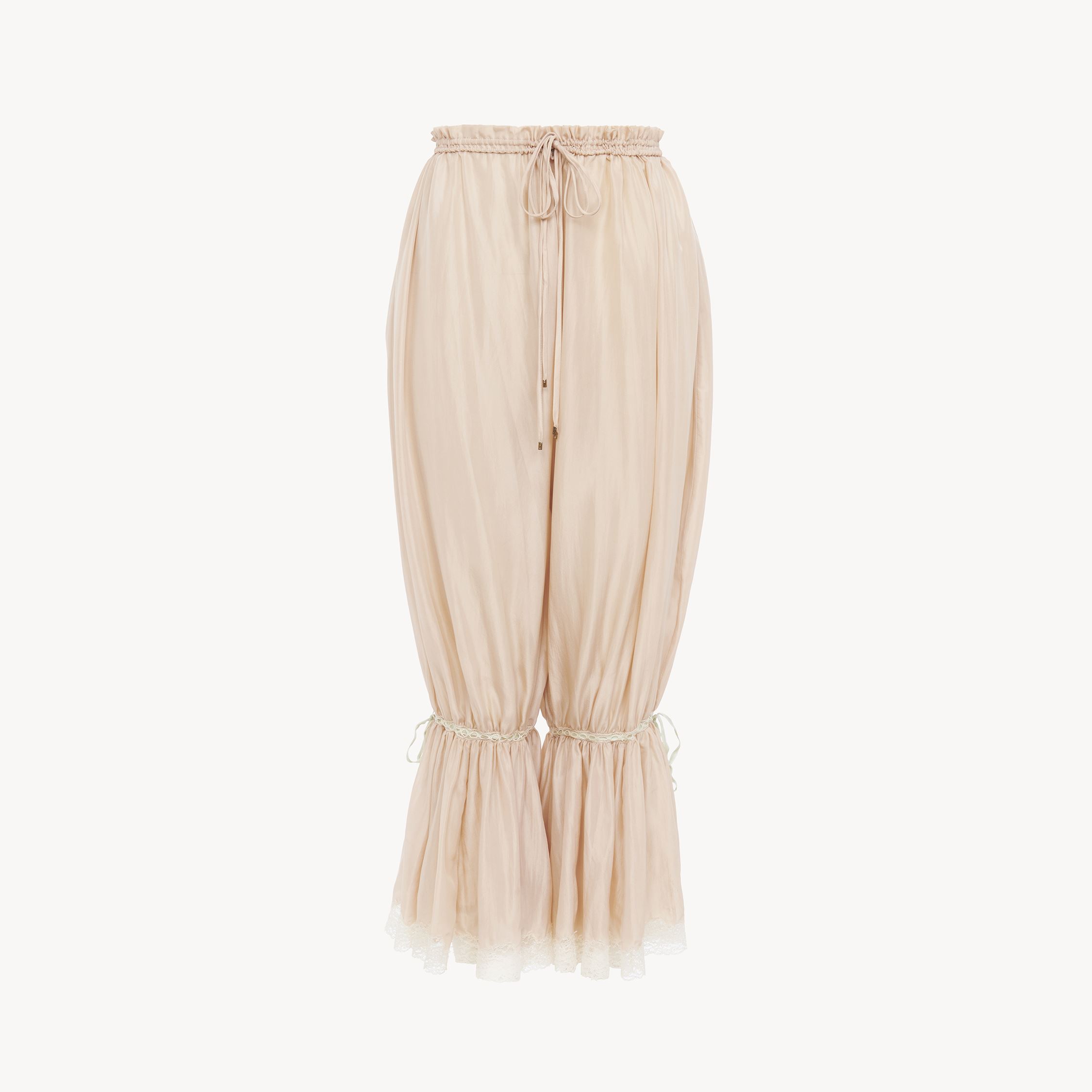 Chloé Lace-trimmed Silk Plonge Cropped Pants In Pink