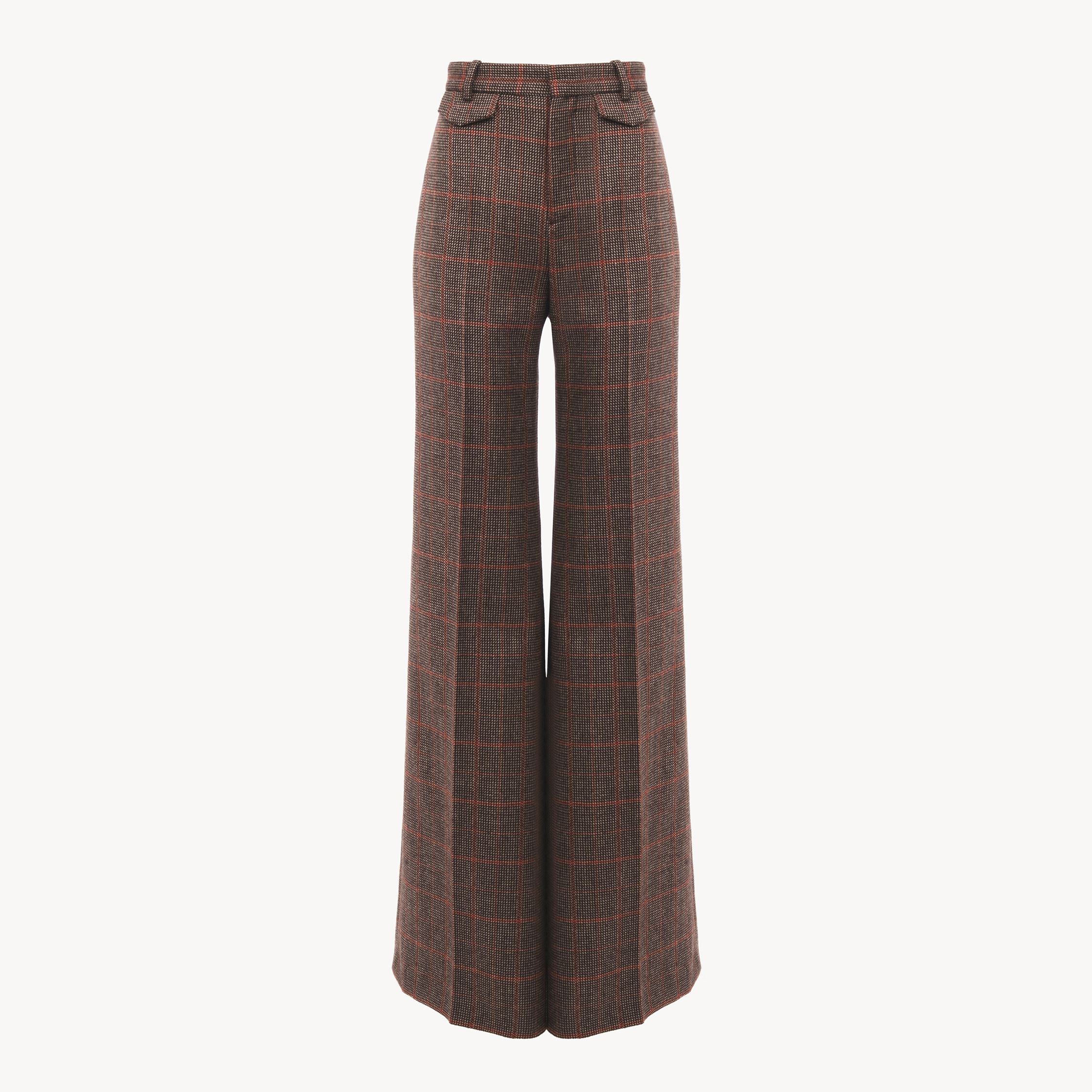 Chloé High-rise Flared Pants In Wool Check Brown Size 4 100% Wool, Horn Bubalus Bubalis, Farmed, Coo India