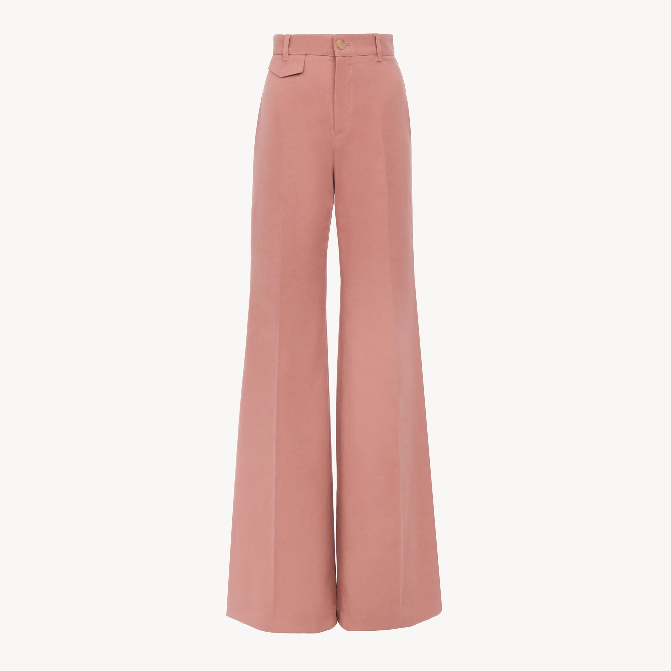 Chloé High-rise Flared Pants In Cotton Canvas Pink Size 8 100% Cotton, Horn Bubalus Bubalis, Farmed, Coo I