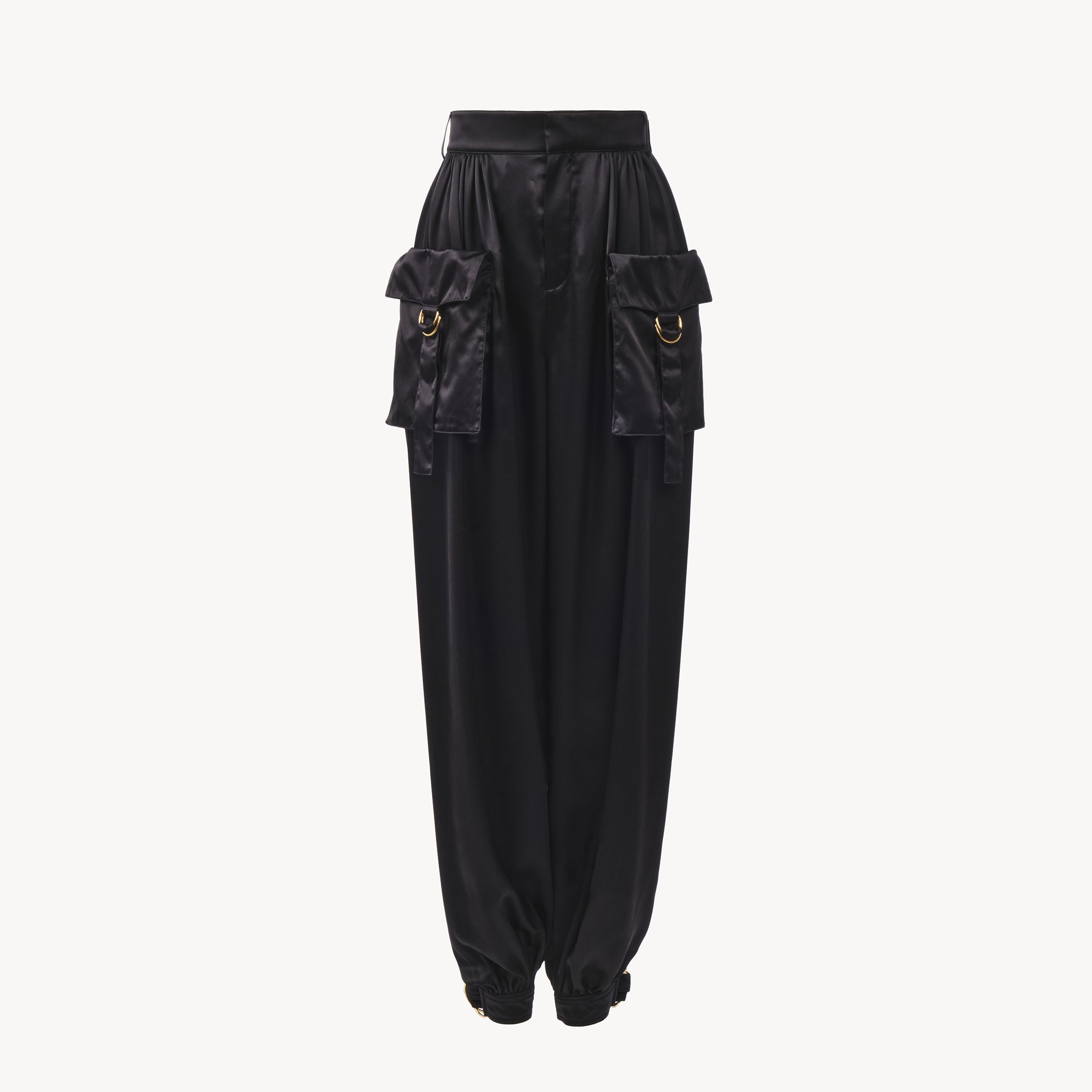 Chloé Pantalon Cargo Fluide En Satin De Soie Femme Noir Taille 42 100% Soie, Horn Bubalus Bubalis, Farmed,