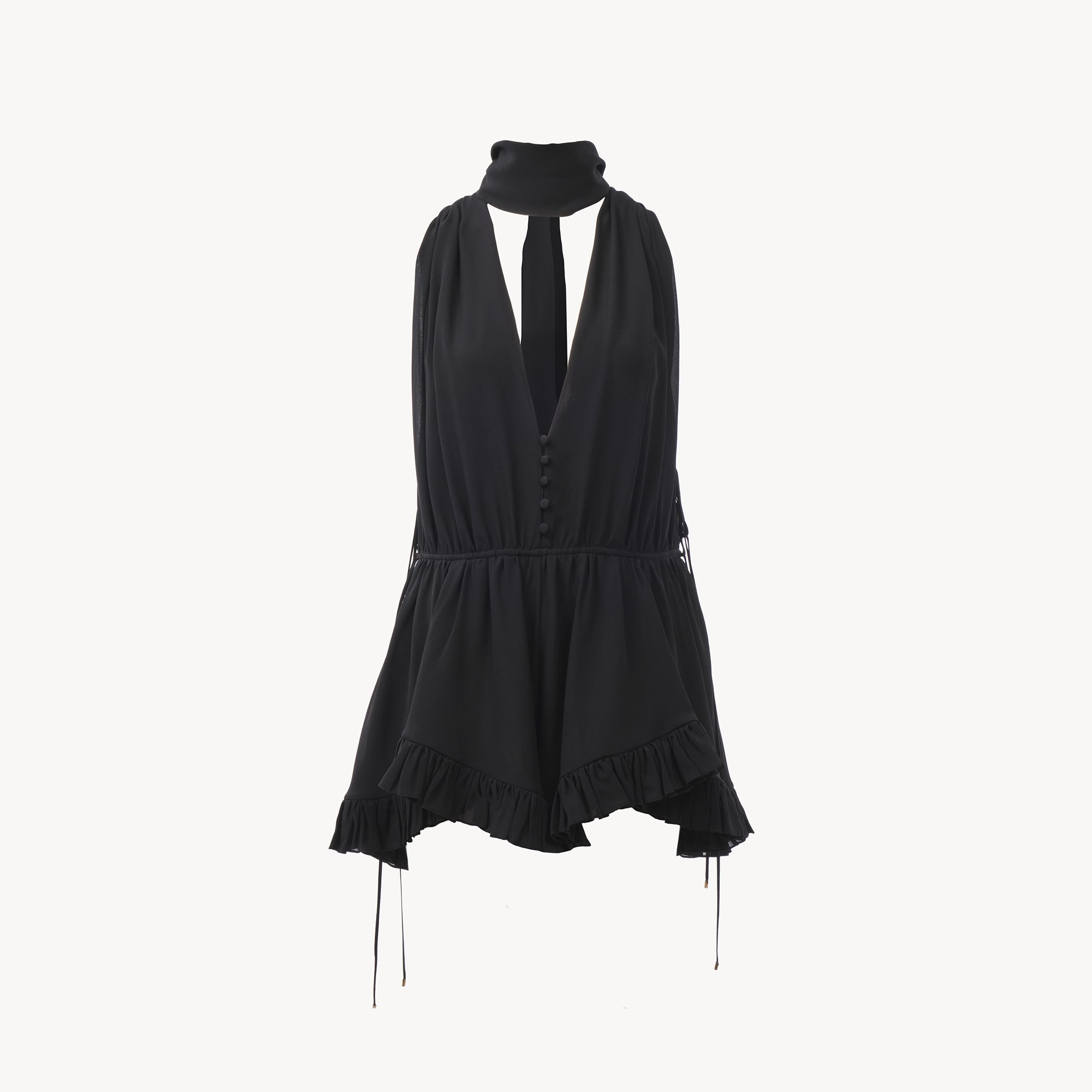 Chloé Combinaison Col V En Georgette De Soie Femme Noir Taille 42 100% Soie, Pinctada Maxima, Farmed, Coo 