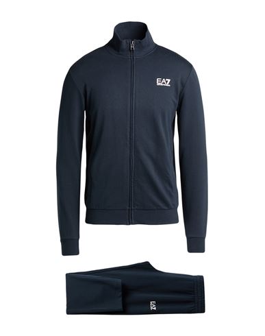 Ea7 Man Tracksuit Navy Size Xxl Cotton, Elastane In Blue