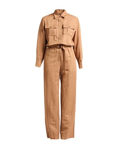 Maje Woman Jumpsuit Camel Size 10 Viscose, Linen, Cotton