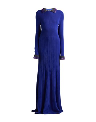 Alberta Ferretti Woman Maxi Dress Blue Size 6 Virgin Wool, Polyamide, Acrylic, Glass, Metal In Blue