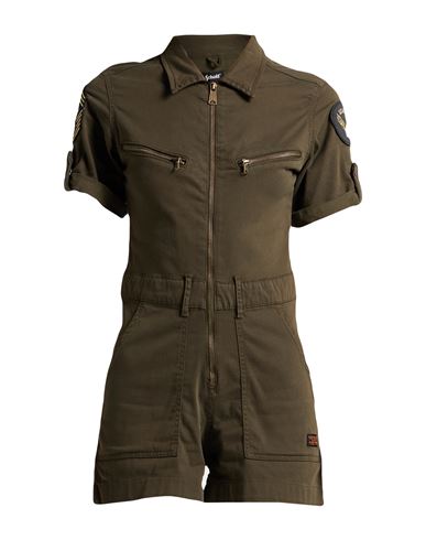 Schott N.y.c. Schott N. Y.c. Woman Jumpsuit Military Green Size L Cotton, Lyocell, Polyester, Elastane In Multi
