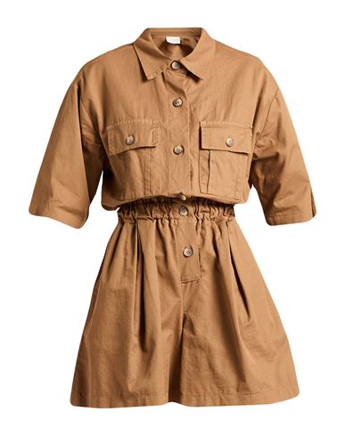 Vicolo Woman Playsuit Camel Size S Cotton, Linen, Elastane In Beige