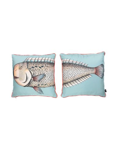 Shop Fornasetti Pesce Set Of 2 Pillow Or Pillow Case Sky Blue Size - Silk