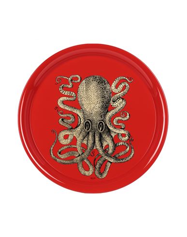 Shop Fornasetti Tray Diam.60 Polipo Gold/red Tray And Serving Plate Red Size - Metal