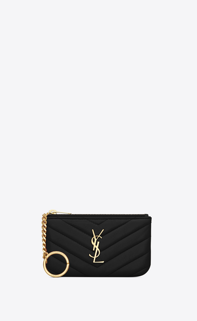 SAINT LAURENT Monogram Matelassé Damen schlüssel-beutel aus schwarzem matelassé leder a_V4