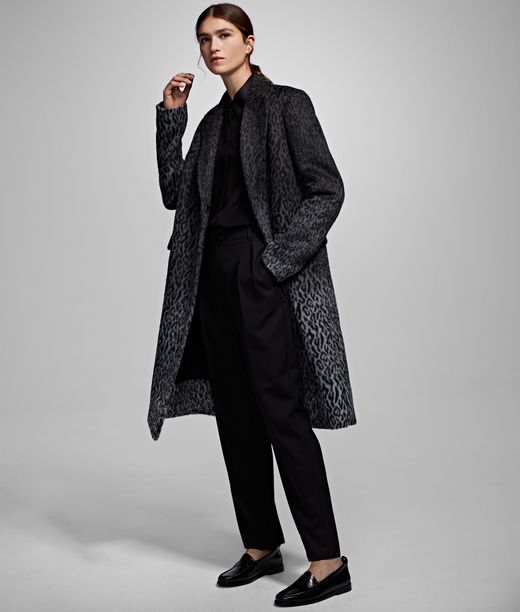 Karl Lagerfeld Mujer Abrigo Con Estampado De Leopardo X Carine Negro/gris 37% Acrílico, 25% Poliéster, 18% Viscosa, 16% Lana, 4% Otras Fibras, Tamaño: 34