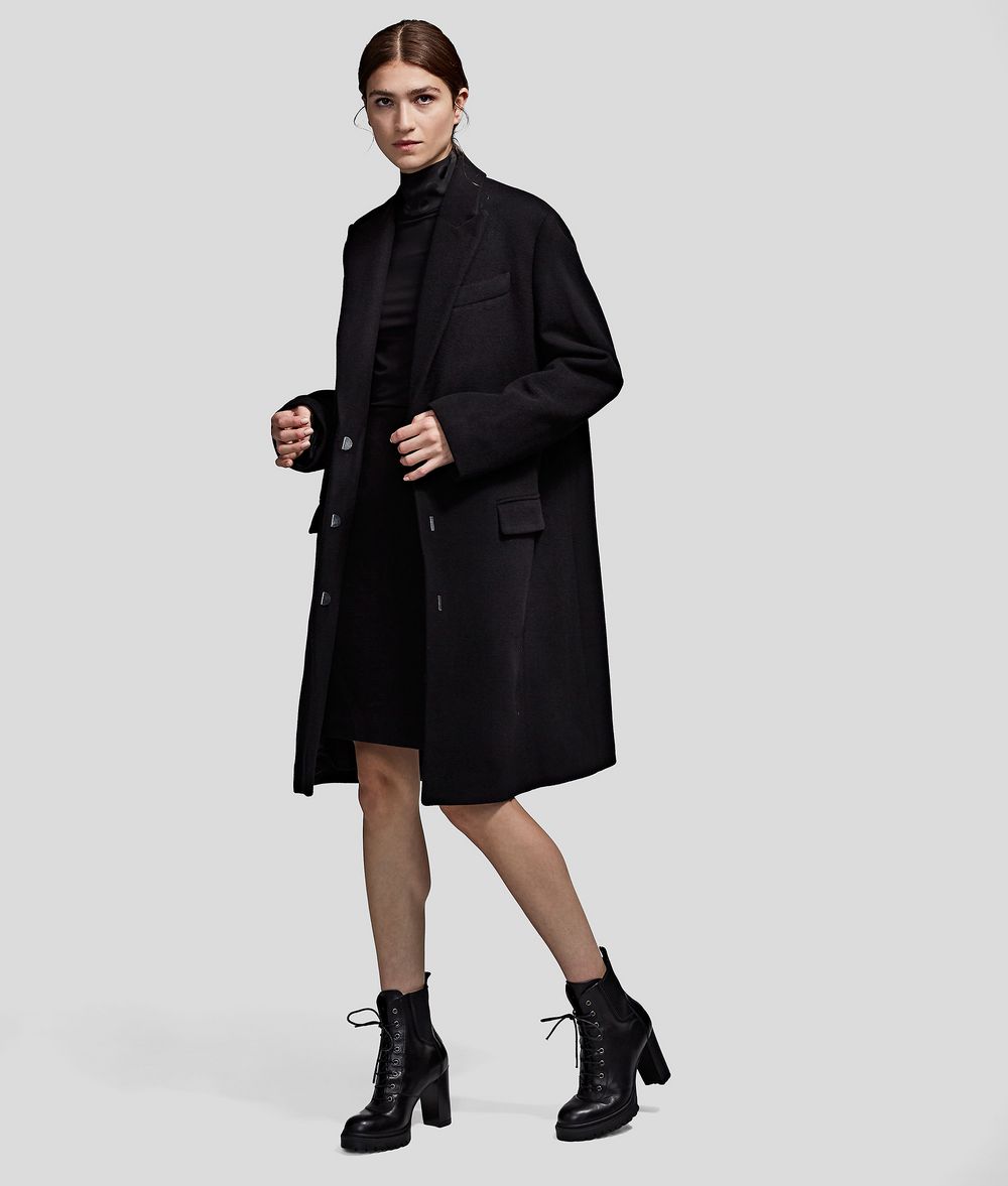 Karl Lagerfeld Mujer Abrigo De Lana X Carine Negro 75% Lana Virgen, 20% Poliamida, 5% Cachemir, Tamaño: 34
