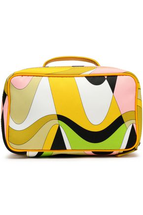 EMILIO PUCCI WOMAN LEATHER-TRIMMED PRINTED SATIN COSMETICS CASE SAGE GREEN,GB 4146401443654837