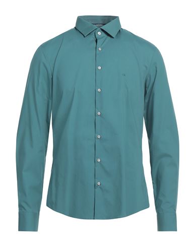 Calvin Klein Man Shirt Deep Jade Size 16 Cotton, Elastane In Green