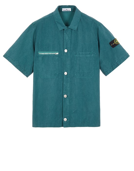 Sold out - STONE ISLAND 11429 短袖夹克衬衫 男士 瓶绿色
