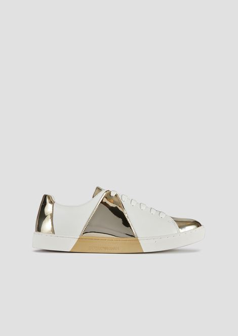 emporio armani leather sneakers with knit inserts