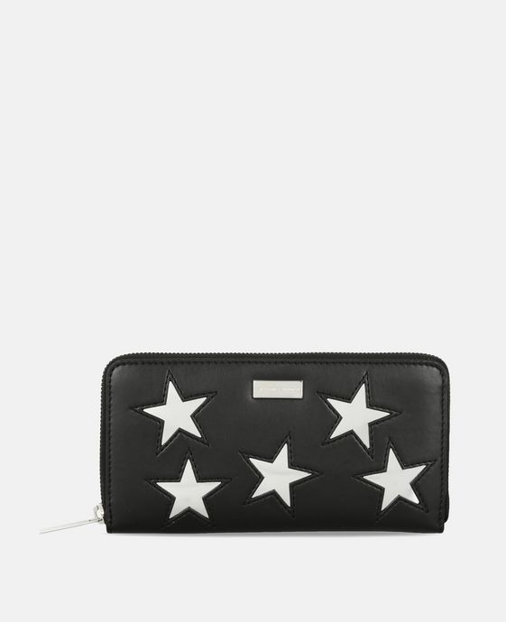 Black Metallic Stars Zip Wallet