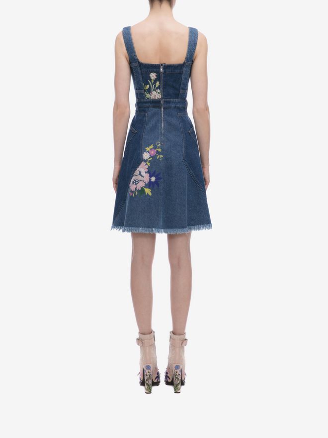 Floral Embroidered Denim Dress Alexander McQueen